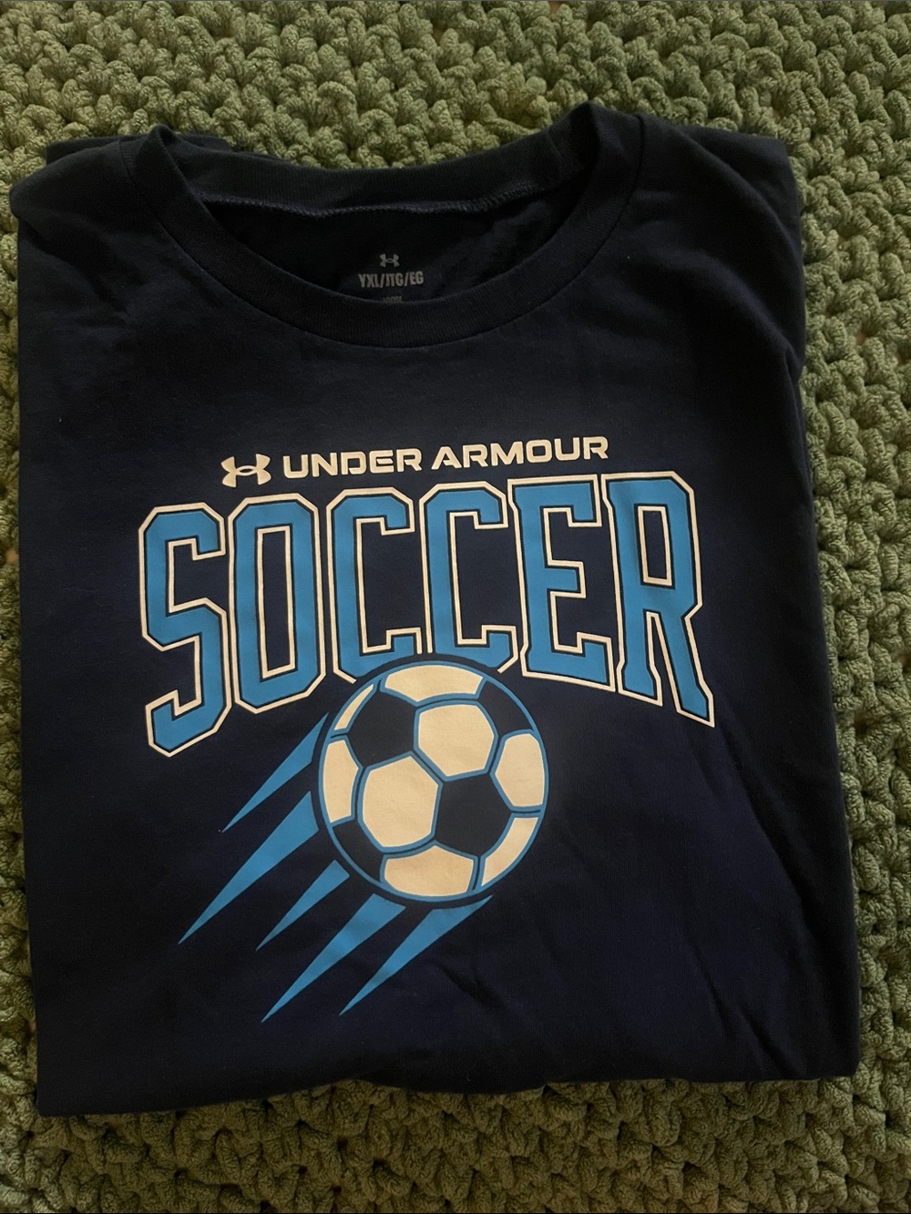 Under Armour Navy Blue Soccer Graphic Tee with Light Blue Accents